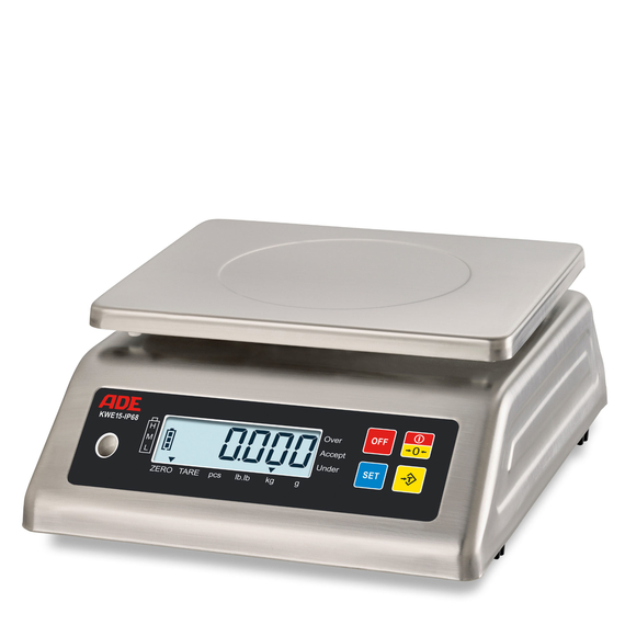 ADE Edelstahl-Kompaktwaage tauchwassergeschützt, ADE KWE15-IP68, 15 kg ADE Edelstahl-Kompaktwaage tauchwassergeschützt, ADE KWE15-IP68, 15 kg