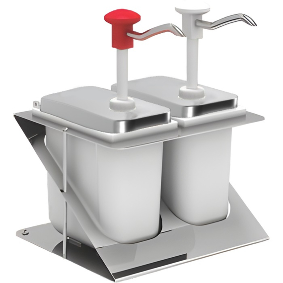 Doppel-Saucenspender inkl. Edelstahlgestell, 2x2 Liter Doppel-Saucenspender inkl. Edelstahlgestell, 2x2 Liter