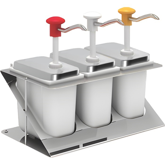Dreifach-Saucenspender inkl. Edelstahlgestell, 3x2 Liter Dreifach-Saucenspender inkl. Edelstahlgestell, 3x2 Liter