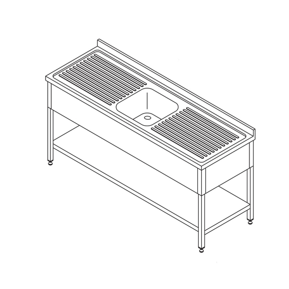 Maxima Gastro Spültisch - 160 x 60 cm - mit Waschbecken und Backsplash - inkl. Lagerregal Maxima Gastro Spültisch - 160 x 60 cm - mit Waschbecken und Backsplash - inkl. Lagerregal