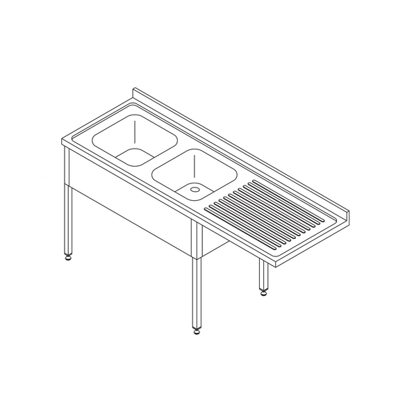Maxima Gastro Geschirrspültisch - 200 x 70 cm - links - mit 2 Waschbecken und Backsplash - inkl. Lagerregal Maxima Gastro Geschirrspültisch - 200 x 70 cm - links - mit 2 Waschbecken und Backsplash - inkl. Lagerregal
