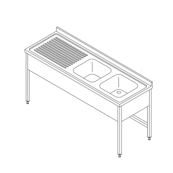 Maxima Gastro Spültisch - 150 x 70 cm - mit 2 Waschbecken und Backsplash Maxima Gastro Spültisch - 150 x 70 cm - mit 2 Waschbecken und Backsplash