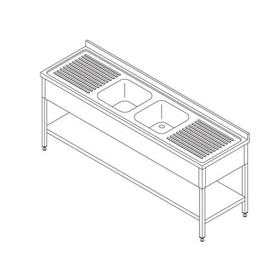 Maxima Gastro Spültisch - 190 x 70 cm - mit 2 Waschbecken und Backsplash - inkl. Lagerregal Maxima Gastro Spültisch - 190 x 70 cm - mit 2 Waschbecken und Backsplash - inkl. Lagerregal