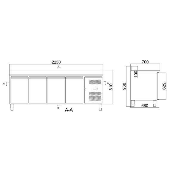 Vaiotec Kühltisch / 4-türig inkl. Aufkantung - Monoblock, 2230 x 700 mm 9 Vaiotec Kühltisch / 4-türig inkl. Aufkantung - Monoblock, 2230 x 700 mm