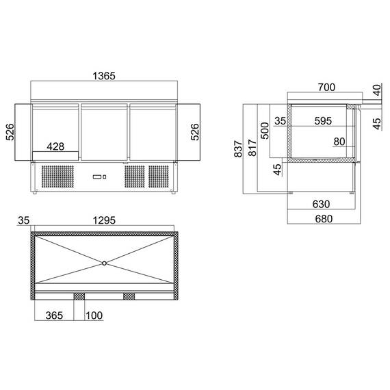 Vaiotec Kühltisch Mini / 3-fach - mit 3 Türen, 1365 x 700 mm 8 Vaiotec Kühltisch Mini / 3-fach - mit 3 Türen, 1365 x 700 mm
