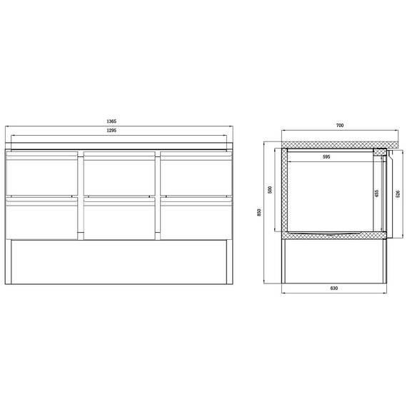 Vaiotec Kühltisch Mini / 3-fach - mit 6 Schubladen, 1365 x 700 mm 5 Vaiotec Kühltisch Mini / 3-fach - mit 6 Schubladen, 1365 x 700 mm