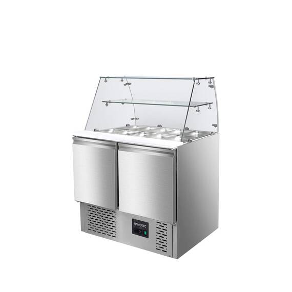 Vaiotec Saladette / 2-fach mit eckigem Glasaufsatz, 900 x 700 mm 1 Vaiotec Saladette / 2-fach mit eckigem Glasaufsatz, 900 x 700 mm