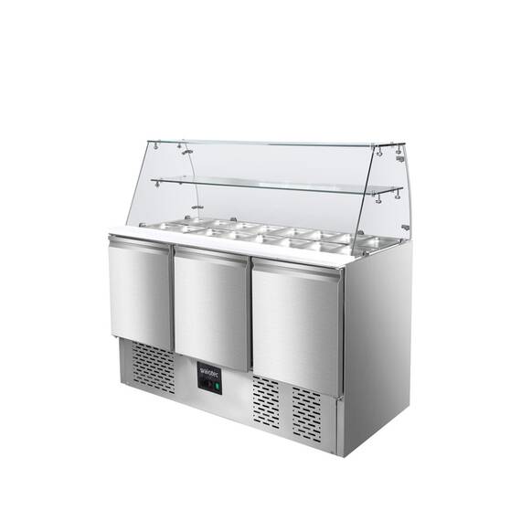 Vaiotec Saladette / 3-fach mit eckigem Glasaufsatz, 1365 x 700 mm 1 Vaiotec Saladette / 3-fach mit eckigem Glasaufsatz, 1365 x 700 mm