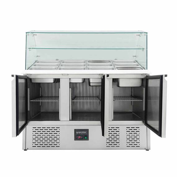 Vaiotec Saladette / 3-fach mit eckigem Glasaufsatz, 1365 x 700 mm 2 Vaiotec Saladette / 3-fach mit eckigem Glasaufsatz, 1365 x 700 mm