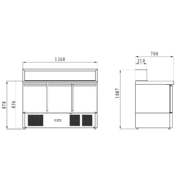 Vaiotec Pizza-Saladette / 3-fach - mit 3 Türen, 1365 x 700 mm 8 Vaiotec Pizza-Saladette / 3-fach - mit 3 Türen, 1365 x 700 mm