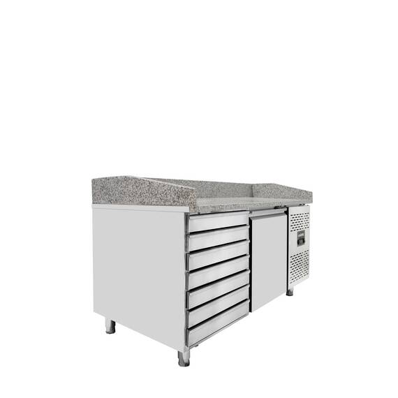 Vaiotec Pizzakühltisch / 1-türig & 7 Schubladen "grau", 1510 x 800 mm 1 Vaiotec Pizzakühltisch / 1-türig & 7 Schubladen "grau", 1510 x 800 mm
