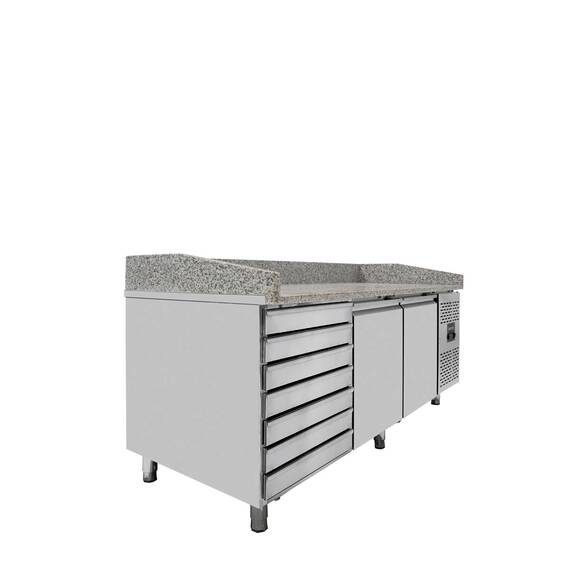 Vaiotec Pizzakühltisch / 2-türig & 7 Schubladen "grau", 2020 x 800 mm 2 Vaiotec Pizzakühltisch / 2-türig & 7 Schubladen "grau", 2020 x 800 mm