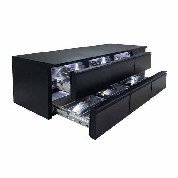Vaiotec Barkühltisch schwarz / 6 Schubladen - 425 l, 2005 x 520 mm 4 Vaiotec Barkühltisch schwarz / 6 Schubladen - 425 l, 2005 x 520 mm
