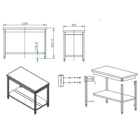 Vaiotec Arbeitstisch / mit Grundboden, 1200 x 600 mm 2 Vaiotec Arbeitstisch / mit Grundboden, 1200 x 600 mm