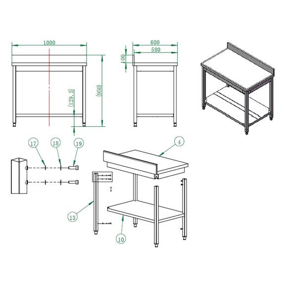 Vaiotec Arbeitstisch / mit Grundboden & Aufkantung, 1000 x 600 mm 2 Vaiotec Arbeitstisch / mit Grundboden & Aufkantung, 1000 x 600 mm