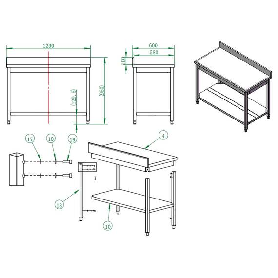 Vaiotec Arbeitstisch / mit Grundboden & Aufkantung, 1200 x 600 mm 2 Vaiotec Arbeitstisch / mit Grundboden & Aufkantung, 1200 x 600 mm