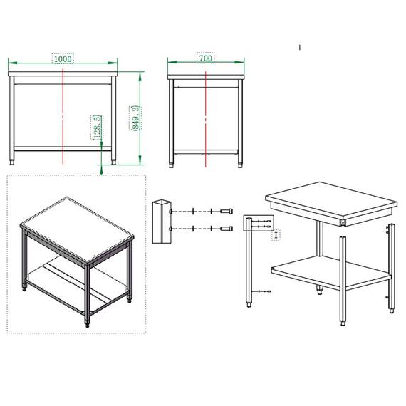 Vaiotec Arbeitstisch / mit Grundboden, 1000 x 700 mm 2 Vaiotec Arbeitstisch / mit Grundboden, 1000 x 700 mm