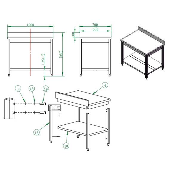 Vaiotec Arbeitstisch / mit Grundboden & Aufkantung, 1000 x 700 mm 2 Vaiotec Arbeitstisch / mit Grundboden & Aufkantung, 1000 x 700 mm