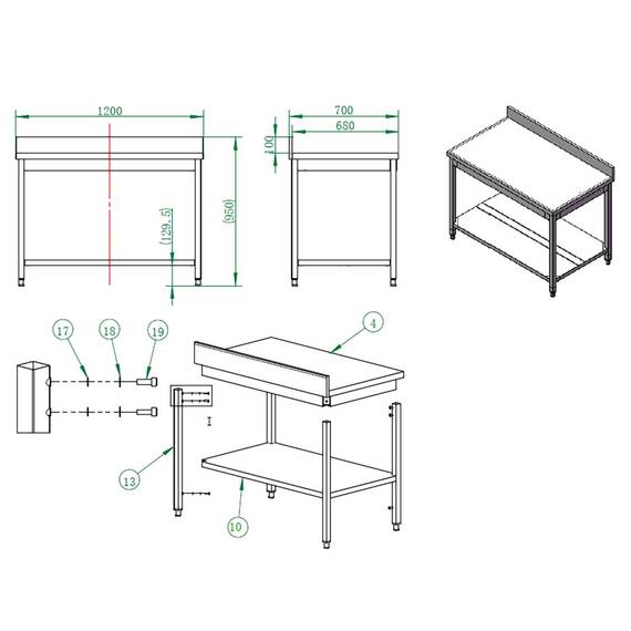 Vaiotec Arbeitstisch / mit Grundboden & Aufkantung, 1200 x 700 mm 2 Vaiotec Arbeitstisch / mit Grundboden & Aufkantung, 1200 x 700 mm