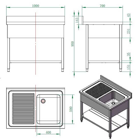 Vaiotec Spültisch / 1 Becken rechts und Abtropffläche, 1000 x 700 mm 3 Vaiotec Spültisch / 1 Becken rechts und Abtropffläche, 1000 x 700 mm