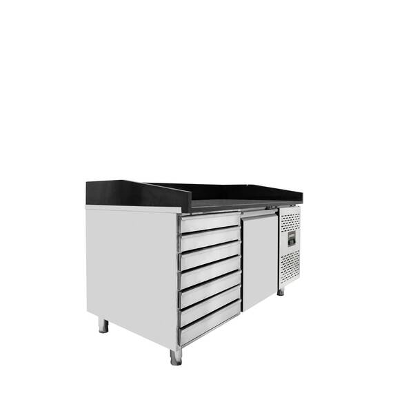 Vaiotec Pizzakühltisch / 1-türig & 7 Schubladen "schwarz", 1510 x 800 mm 1 Vaiotec Pizzakühltisch / 1-türig & 7 Schubladen "schwarz", 1510 x 800 mm