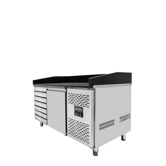 Vaiotec Pizzakühltisch / 1-türig & 7 Schubladen "schwarz", 1510 x 800 mm 2 Vaiotec Pizzakühltisch / 1-türig & 7 Schubladen "schwarz", 1510 x 800 mm