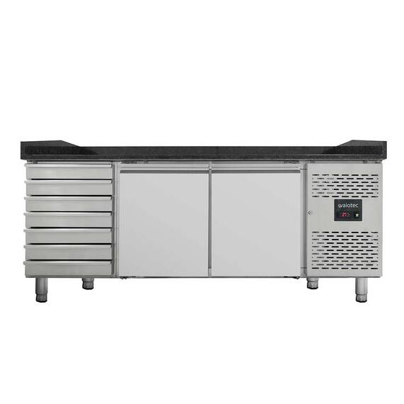 Vaiotec Pizzakühltisch / 2-türig & 7 Schubladen "schwarz", 2020 x 800 mm Vaiotec Pizzakühltisch / 2-türig & 7 Schubladen "schwarz", 2020 x 800 mm