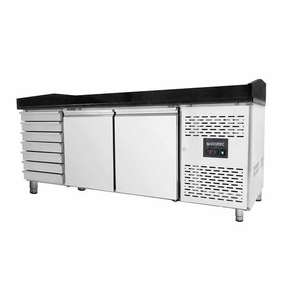 Vaiotec Pizzakühltisch / 2-türig & 7 Schubladen "schwarz", 2020 x 800 mm 1 Vaiotec Pizzakühltisch / 2-türig & 7 Schubladen "schwarz", 2020 x 800 mm