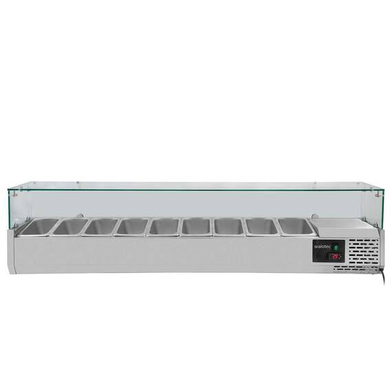 Vaiotec Kühlaufsatz mit Glasabdeckung 9xGN1/4, 1800 x 335 mm Vaiotec Kühlaufsatz mit Glasabdeckung 9xGN1/4, 1800 x 335 mm
