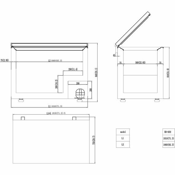 Vaiotec Kühl/Tiefkühltruhe 650 mit Klappdeckel, 1815 x 750 mm 7 Vaiotec Kühl/Tiefkühltruhe 650 mit Klappdeckel, 1815 x 750 mm