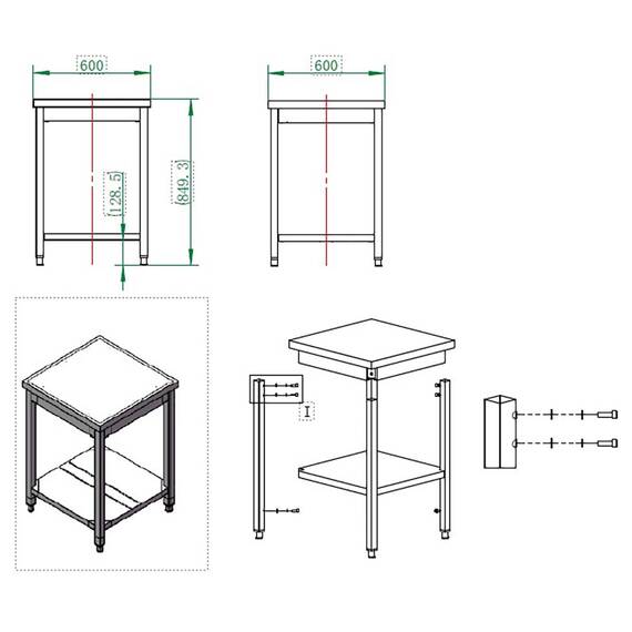 Vaiotec Arbeitstisch / mit Grundboden, 600 x 600 mm 2 Vaiotec Arbeitstisch / mit Grundboden, 600 x 600 mm