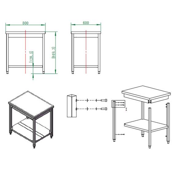 Vaiotec Arbeitstisch / mit Grundboden, 800 x 600 mm 2 Vaiotec Arbeitstisch / mit Grundboden, 800 x 600 mm