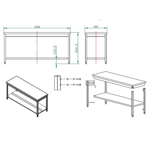 Vaiotec Arbeitstisch / mit Grundboden, 1800 x 600 mm 2 Vaiotec Arbeitstisch / mit Grundboden, 1800 x 600 mm