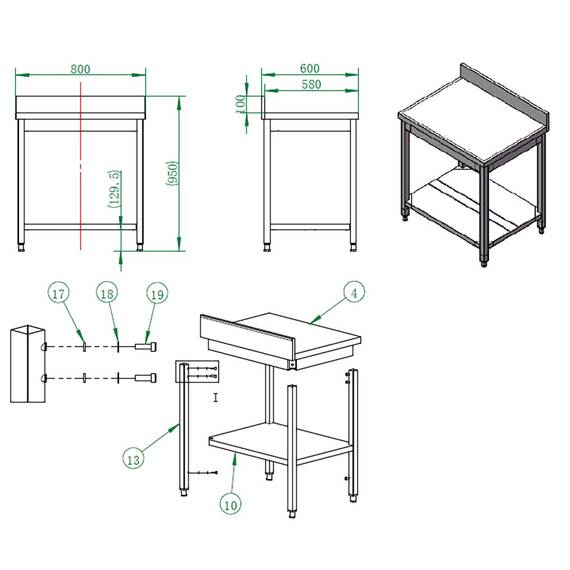 Vaiotec Arbeitstisch / mit Grundboden & Aufkantung, 800 x 600 mm 2 Vaiotec Arbeitstisch / mit Grundboden & Aufkantung, 800 x 600 mm