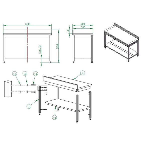 Vaiotec Arbeitstisch / mit Grundboden & Aufkantung, 1400 x 600 mm 2 Vaiotec Arbeitstisch / mit Grundboden & Aufkantung, 1400 x 600 mm
