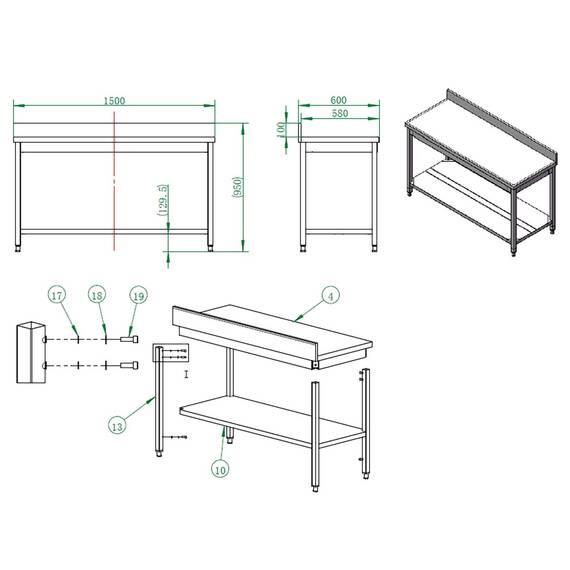 Vaiotec Arbeitstisch / mit Grundboden & Aufkantung, 1500 x 600 mm 2 Vaiotec Arbeitstisch / mit Grundboden & Aufkantung, 1500 x 600 mm