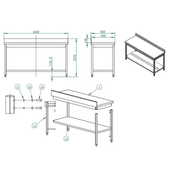 Vaiotec Arbeitstisch / mit Grundboden & Aufkantung, 1600 x 600 mm 2 Vaiotec Arbeitstisch / mit Grundboden & Aufkantung, 1600 x 600 mm