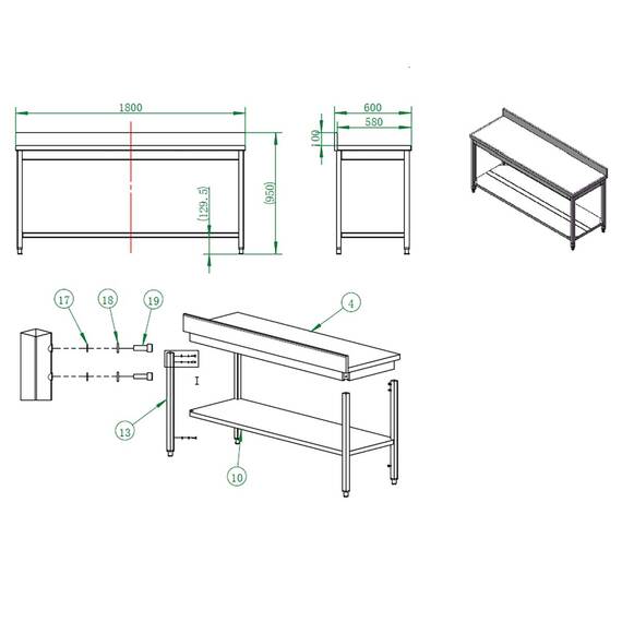 Vaiotec Arbeitstisch / mit Grundboden & Aufkantung, 1800 x 600 mm 2 Vaiotec Arbeitstisch / mit Grundboden & Aufkantung, 1800 x 600 mm