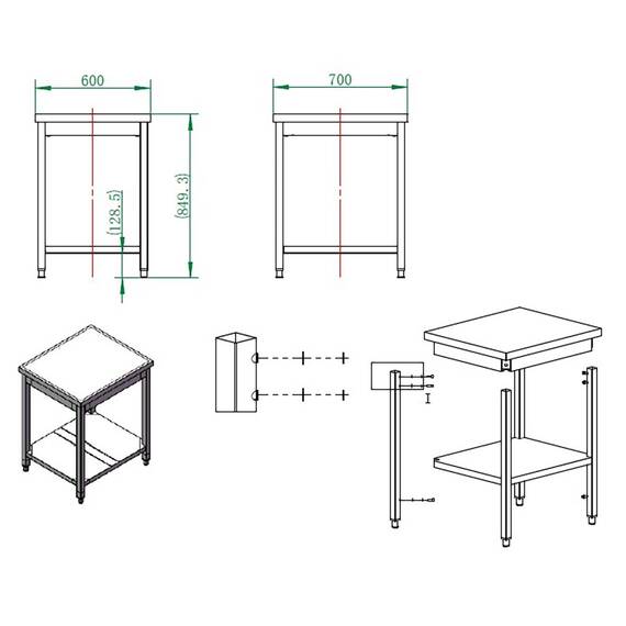 Vaiotec Arbeitstisch / mit Grundboden, 600 x 700 mm 2 Vaiotec Arbeitstisch / mit Grundboden, 600 x 700 mm