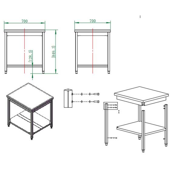 Vaiotec Arbeitstisch / mit Grundboden, 700 x 700 mm 2 Vaiotec Arbeitstisch / mit Grundboden, 700 x 700 mm