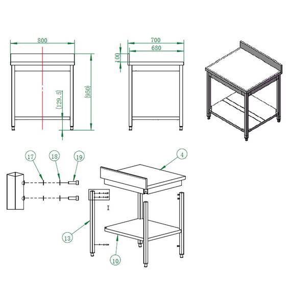Vaiotec Arbeitstisch / mit Grundboden & Aufkantung, 800 x 700 mm 2 Vaiotec Arbeitstisch / mit Grundboden & Aufkantung, 800 x 700 mm