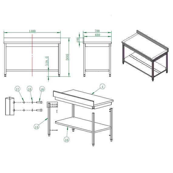 Vaiotec Arbeitstisch / mit Grundboden & Aufkantung, 1400 x 700 mm 2 Vaiotec Arbeitstisch / mit Grundboden & Aufkantung, 1400 x 700 mm