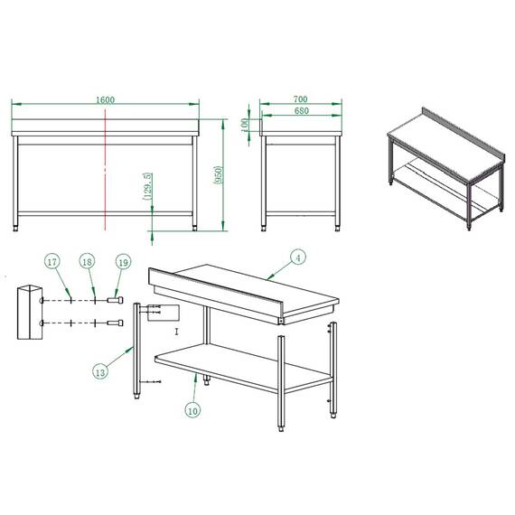 Vaiotec Arbeitstisch / mit Grundboden & Aufkantung, 1600 x 700 mm 2 Vaiotec Arbeitstisch / mit Grundboden & Aufkantung, 1600 x 700 mm