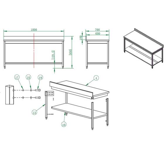 Vaiotec Arbeitstisch / mit Grundboden & Aufkantung, 1800 x 700 mm 2 Vaiotec Arbeitstisch / mit Grundboden & Aufkantung, 1800 x 700 mm