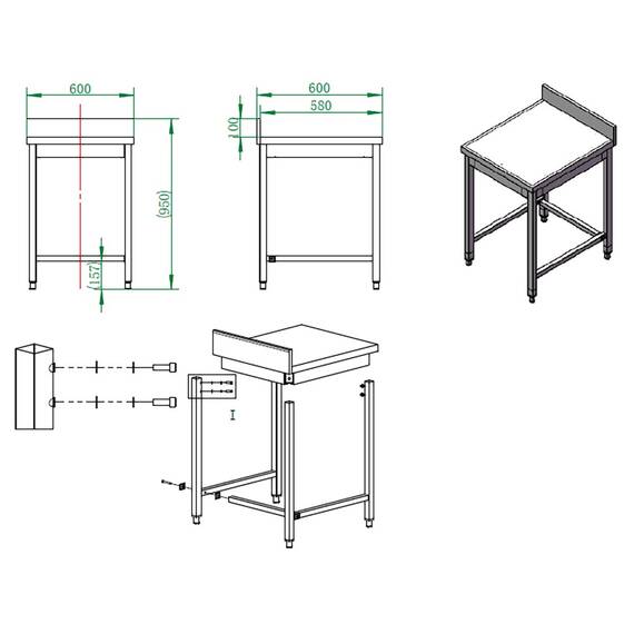 Vaiotec Arbeitstisch / unterfahrbar mit Aufkantung, 600 x 600 mm 3 Vaiotec Arbeitstisch / unterfahrbar mit Aufkantung, 600 x 600 mm