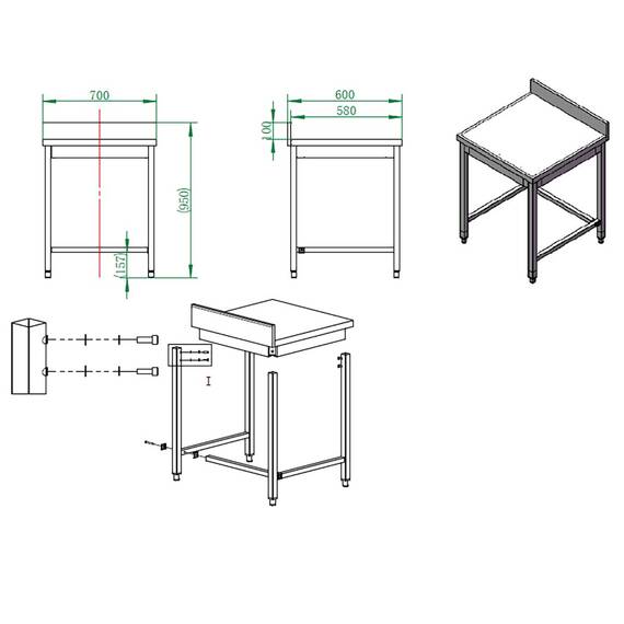 Vaiotec Arbeitstisch / unterfahrbar mit Aufkantung, 700 x 600 mm 3 Vaiotec Arbeitstisch / unterfahrbar mit Aufkantung, 700 x 600 mm