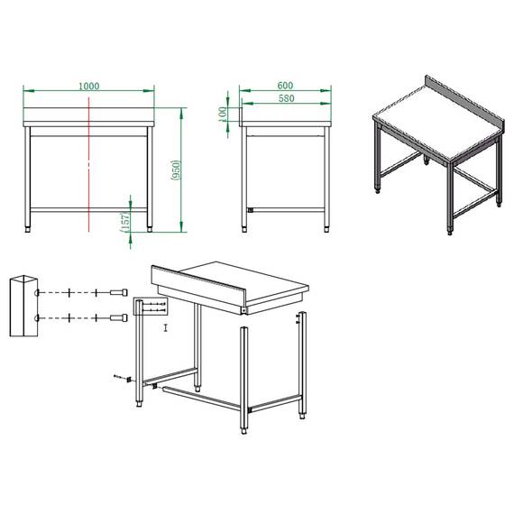 Vaiotec Arbeitstisch / unterfahrbar mit Aufkantung, 1000 x 600 mm 3 Vaiotec Arbeitstisch / unterfahrbar mit Aufkantung, 1000 x 600 mm