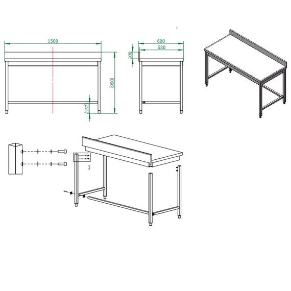 Vaiotec Arbeitstisch / unterfahrbar mit Aufkantung, 1500 x 600 mm 3 Vaiotec Arbeitstisch / unterfahrbar mit Aufkantung, 1500 x 600 mm