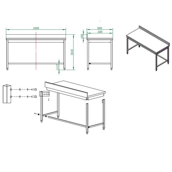 Vaiotec Arbeitstisch / unterfahrbar mit Aufkantung, 1600 x 600 mm 3 Vaiotec Arbeitstisch / unterfahrbar mit Aufkantung, 1600 x 600 mm