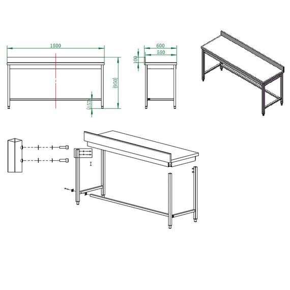 Vaiotec Arbeitstisch / unterfahrbar mit Aufkantung, 1800 x 600 mm 3 Vaiotec Arbeitstisch / unterfahrbar mit Aufkantung, 1800 x 600 mm